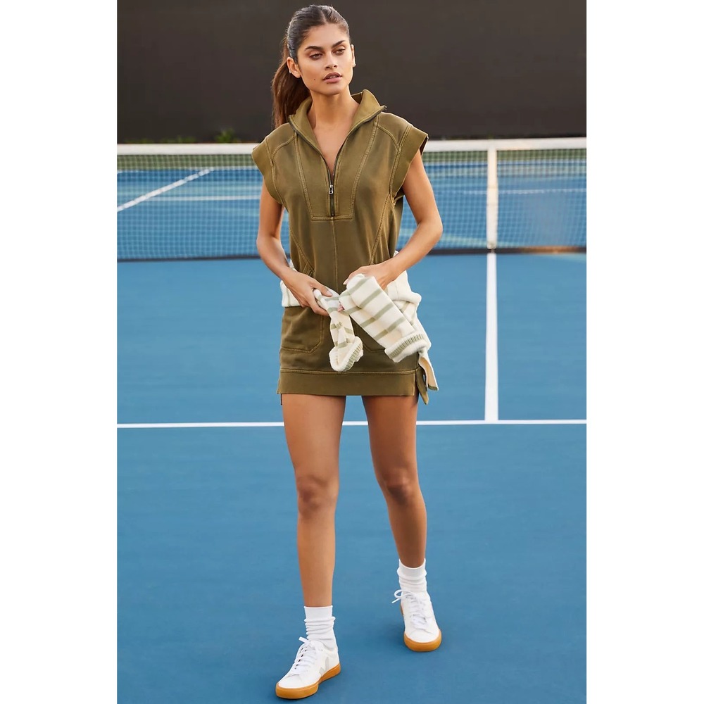 Daily Practice by‎ Anthropologie Meru Zip-Front Mini Dress Green Medium - Picture 2 of 10